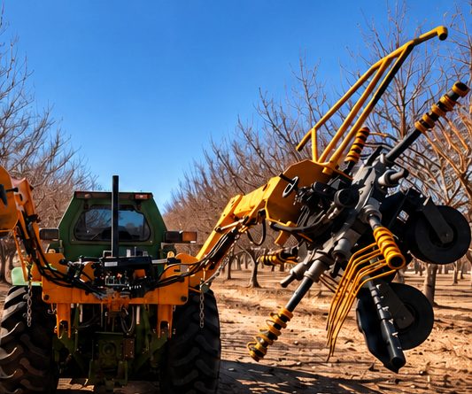 Full Season Ag tree shaker in an orchard